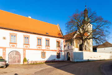 Poster - church of Saint  Sigismond and palace in Popice, Znojmo region, Czech Republic