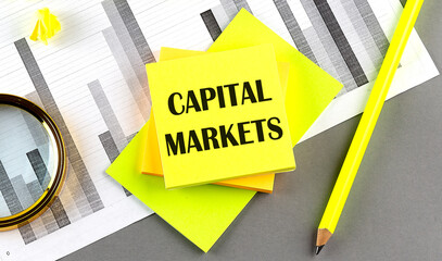 Poster - CAPITAL MARKETS text on sticky on sticky on chart with pen