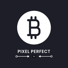 Poster - Bitcoin white solid desktop icon. Virtual money. Financial technology. Mining software. Pixel perfect 128x128, outline 4px. Silhouette symbol for dark mode. Glyph pictogram. Vector isolated image