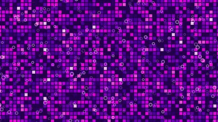 Wall Mural - Small circles and square dot flashing and moving quickly, 4K loop purple background.