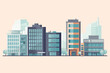 Cityscape with tall skyscrapers and office buildings. Isolated business district. Vector illustration.