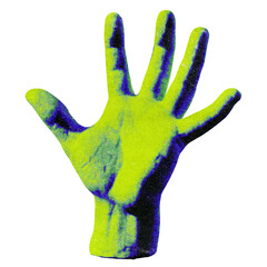 Poster - Open hand palm collage element in acid style isolated on transparent background