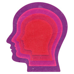 Poster - Concentric head profile shapes retro collage element