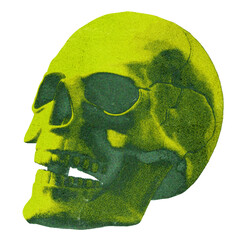 Poster - Fluorescent yellow-green human skull collage element in acid style isolated on transparent background