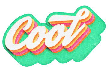 Poster - Word Cool paper cut-out in retro three-dimensional script lettering style isolated on transparent background