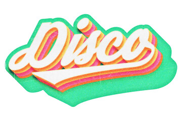 Poster - Word Disco paper cut-out in retro three-dimensional script lettering style isolated on transparent background