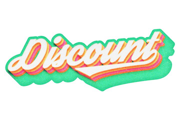 Poster - Word Discount paper cut-out in retro three-dimensional script lettering style isolated on transparent background