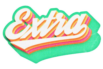 Poster - Word Extra paper cut-out in retro three-dimensional script lettering style isolated on transparent background