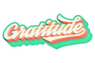 Poster - Word Gratitude paper cut-out in retro three-dimensional script lettering style isolated on transparent background