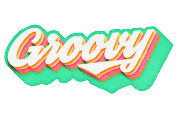 Poster - Word Groovy paper cut-out in retro three-dimensional script lettering style isolated on transparent background