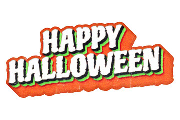 Poster - Words Happy Halloween paper cut-out in retro three-dimensional script lettering style isolated on transparent background