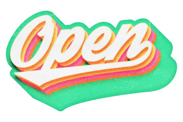 Poster - Word Open paper cut-out in retro three-dimensional script lettering style isolated on transparent background