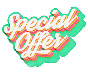 Poster - Word Special Offer paper cut-out in retro three-dimensional script lettering style isolated on transparent background
