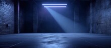 A Dark Empty Street, Dark Blue Background, An Empty Dark Scene, Neon Light, Spotlights The Asphalt Floor And Studio Room With Smoke Float Up The Interior Texture. Night View Generative AI