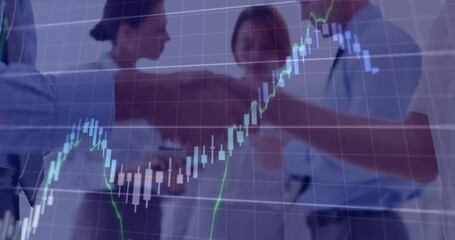 Poster - Animation of financial data processing over caucasian businesspeople shaking hands