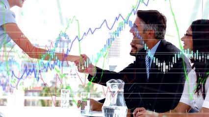 Poster - Animation of digital interface and financial data processing over caucasian businesspeople
