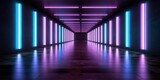 Fototapeta Perspektywa 3d - abstract futuristic geometric tunnel portal with pink blue glowing neon moving high speed wave lines and bokeh lights. Data transfer concept Fantastic wallpaper, Ai Generative