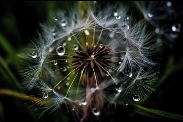 Wall Mural - a dandelion with drops of water on it, generative AI