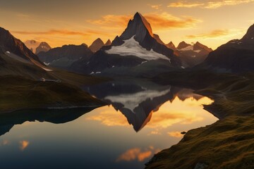 Wall Mural - a mountain range with a lake in the foreground, generative AI