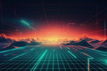 Wall Mural - a sci - fi scene with mountains and mountains in the background, generative AI