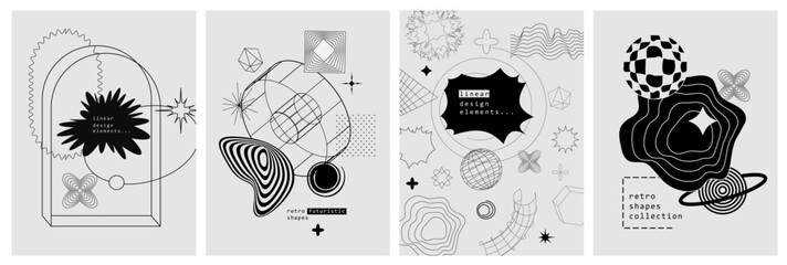 Wall Mural - trendy geometric set of posters. simple shapes forms and frames inspired brutalism, abstract bauhaus