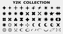 Collection Of Y2k Elements. Set Y2k. Geometric Brutalism Forms Sticker In Y2k Style Graphic Design Y2k Pack Set Of Geometric Shapes Set Of Black And White Icons