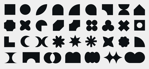 abstract geometric shapes. set of black and white shapes. Y2K geometric shape. design geometric silhouette elements. Modern geometric forms collection of Y2k elements. set Y2k. geometric brutalism
