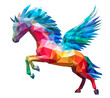 A full-body low poly 3D colorful rainbow pegasus winged horse isolated against a pure white background - Generative AI