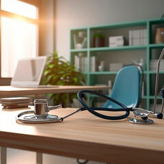 a doctor's stethoscope on a table in a hospital room created with Generative Ai