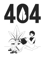 Poster - gardening houseplant black white error 404 flash message. eco friendly. watering plant. monochrome e