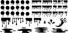 Splashes Of Water, Black Icon Set. Ink Drops. Liquid Elements Icons Vector Set. PNG Image