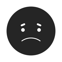 Canvas Print - Dark mode sad emoticon flat monochrome isolated vector icon. Emoji expressing disappointment. Editable black and white line art drawing. Simple outline spot illustration for web graphic design