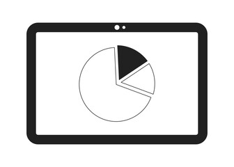 Fototapete - Tablet computer with circle diagram monochrome flat vector object. Entrepreneurship. Editable black and white thin line icon. Simple cartoon clip art spot illustration for web graphic design
