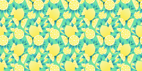 Poster - Lemon vector background, tropical fruit wallpaper for the summer, seamless pattern