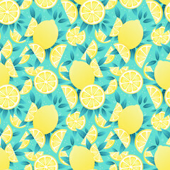 Poster - Lemon vector pattern tropical fruit seamless repeating background