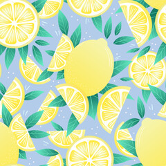 Wall Mural - Tropical vector pattern with yellow lemons, summer background