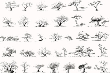 tree sketches, silhouette tree vector element