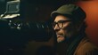 © InfiniteFlow - Music Video Director Male Caucasian Middle-Aged Directing and filming a music video in Film studio. Generative AI AIG22.