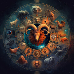 Wall Mural - Background with the concept of horoscope and astrology. Generative AI.