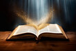 © Creative Clicks - Open Bible with a light coming from above on a wooden desk Image ai generate