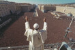 Photo of pope with his back turned to the camera greeting people Image ai generate