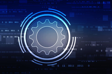 Aufkleber - Process management, optimization operation, fix strategy industry, transmission gears wheel, software update status, Cog Gear Wheel on the technology abstract background