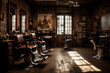 Interior of retro barbershop. Generative AI