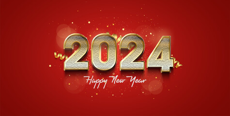 Wall Mural - happy new year 2024 with a very luxurious and elegant. Design number 2024.