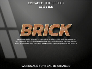 Poster - brick text effect, font editable, typography, 3d text. vector template