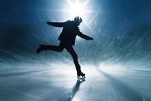 Photo Of A Figure Skater Gracefully Performing A Spin Or Jump On An Outdoor Ice Rink. Generative AI