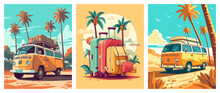 Set Of Illustration Summer Travel For Background, Poster Or Flyer