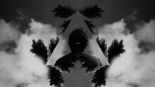 Computer Graphics. Silhouette Portrait Of A Man In A Triangle Around Which Smoke And Spots Diverge Like A Kaleidoscope. Psychology And Psychiatry. Medical Theme. Rorschach Test