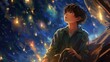 © Ameer - Dreamy Anime-Inspired HD Wallpaper: Magical Adventures Await with a Boy Lost in Dreams - Portrait of a Person in the Night, Generative AI