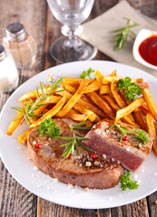 Wall Mural - grilled beef steak with french fries